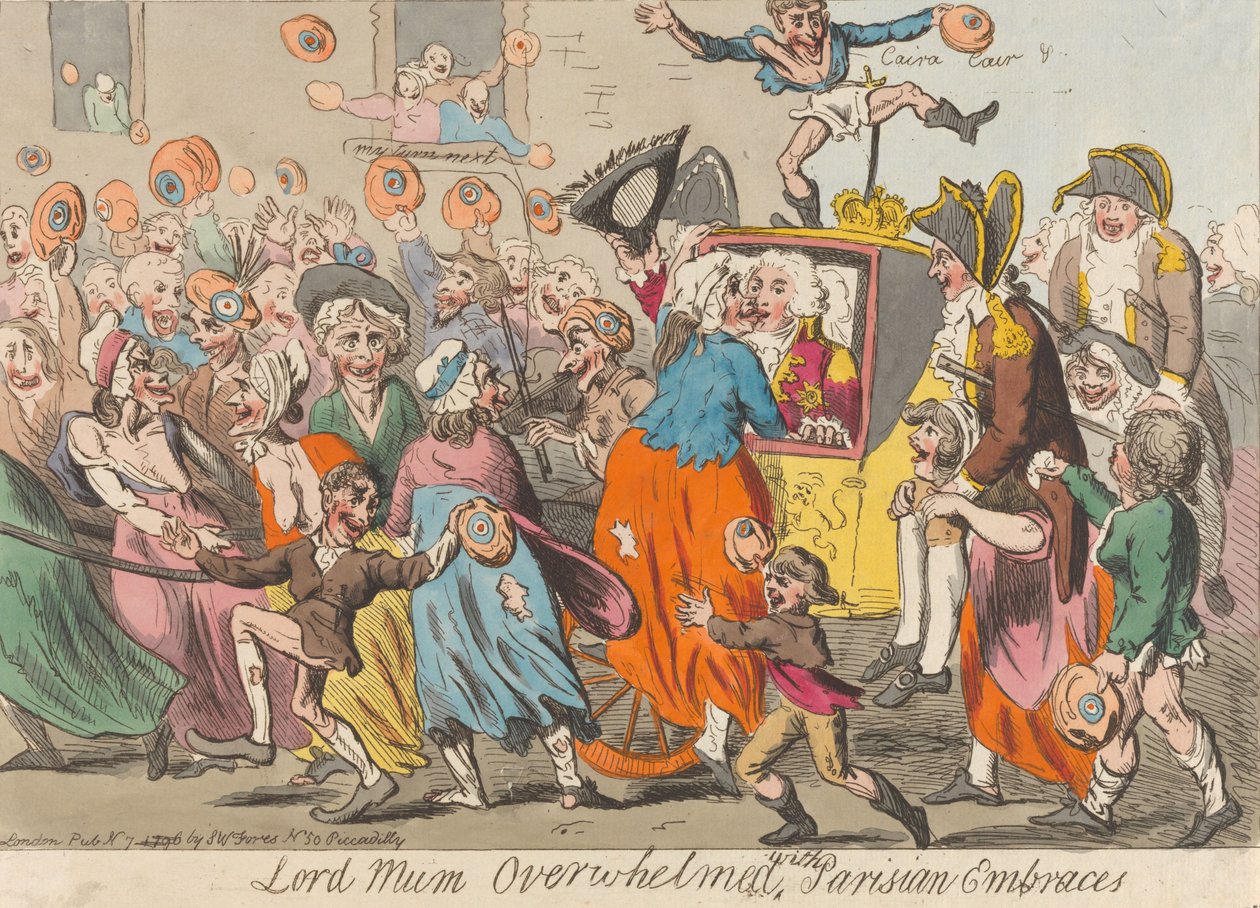 Lord Mum überwältigt von Pariser Umarmungen af Isaac Cruikshank