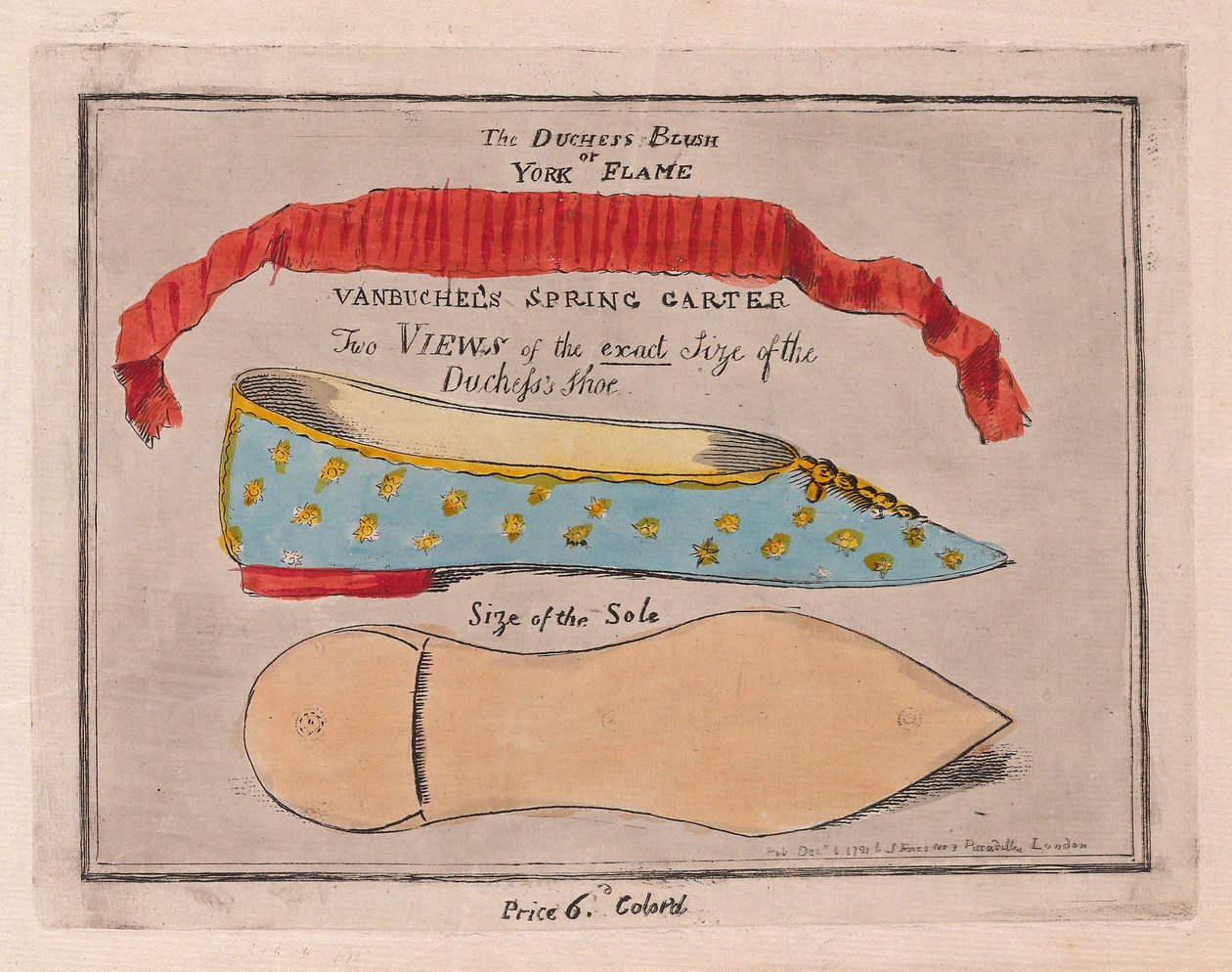 The Duchess Blush eller York Flame, pub. 1791 (håndfarvet gravering) af Isaac Cruikshank