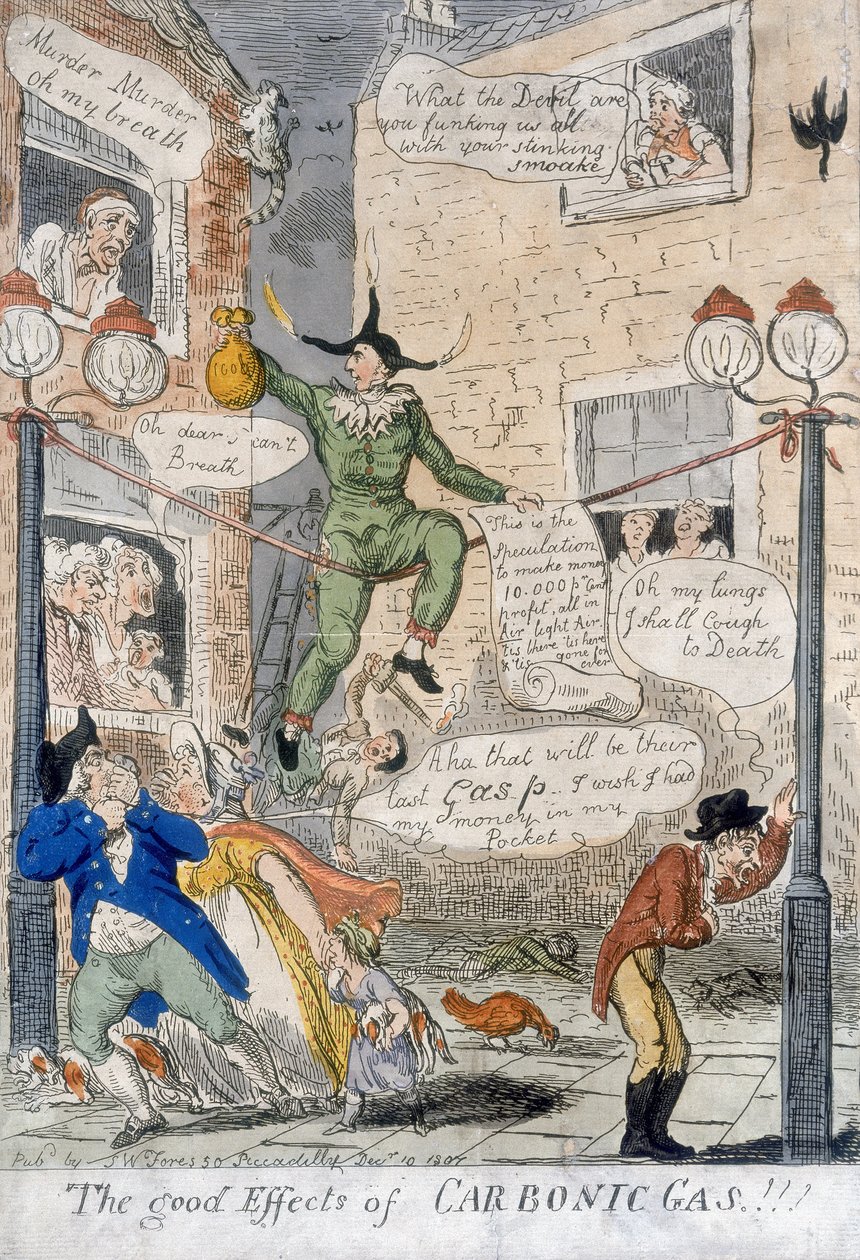 The Good Effects of Carbonic Gas!, 1807 (håndfarvet gravering) af Isaac Cruikshank