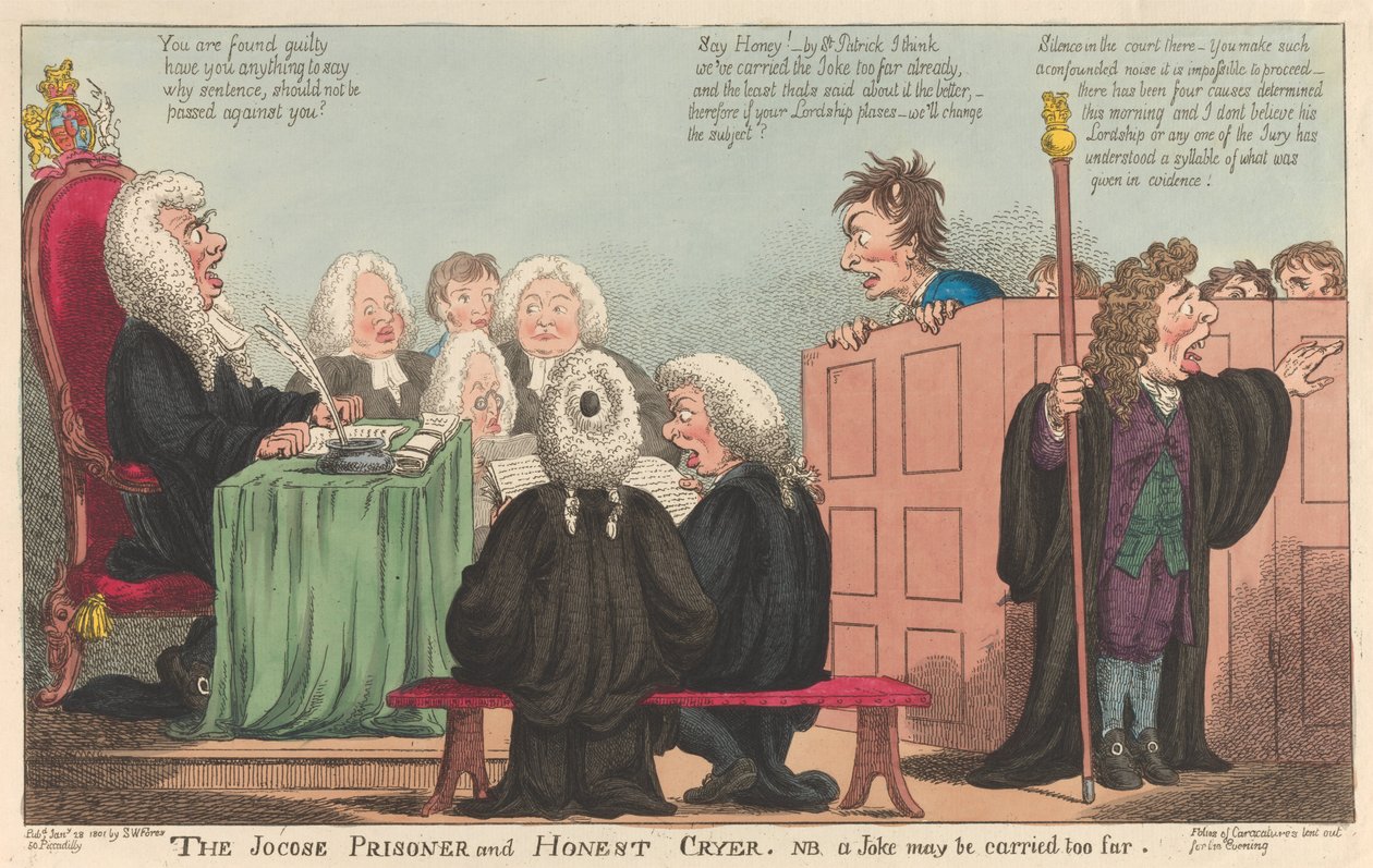Der lustige Gefangene & ehrliche Ausrufer. Ein Scherz kann zu weit gehen af Isaac Cruikshank