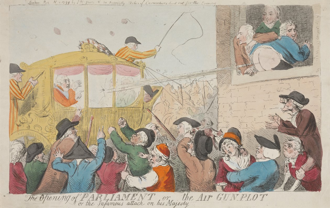 Die Eröffnung des Parlaments oder das Luftgewehr-Komplott oder der berüchtigte Angriff auf Seine Majestät af Isaac Cruikshank