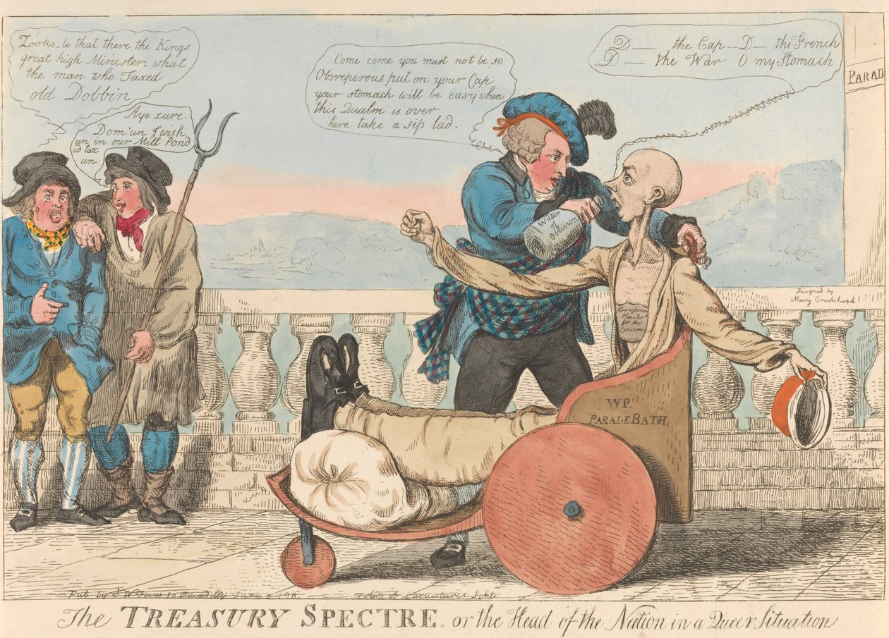 Das Schatzamt-Spektakel oder das Staatsoberhaupt in einer seltsamen Lage af Isaac Cruikshank