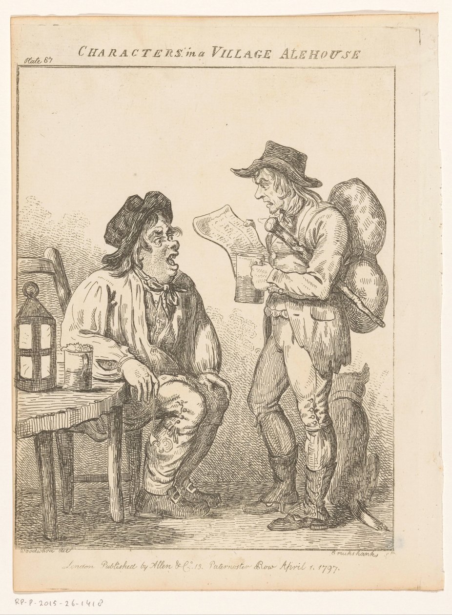 To mænd i en landsbypub i Derbyshire Karakterer i en landsby alehouse (original titel) Genrescener fra forskellige dele af England og Wales (serietitel) Excentriske udflugter eller litterære og billedlige skitser af ansigt, karakter og af Isaac Cruikshank