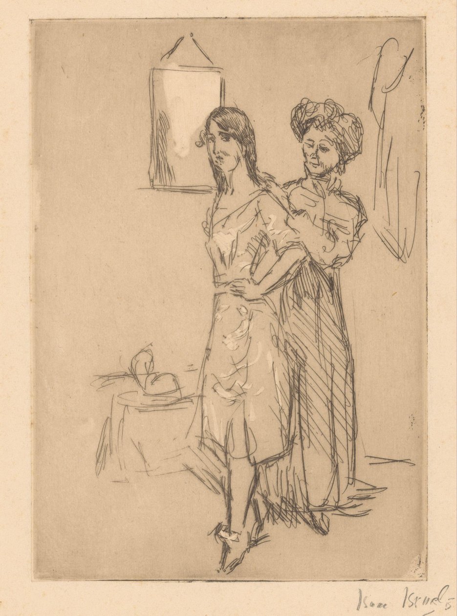 Ung kvinde ved hattemageren At the Miller (titel på objekt) af Isaac Israels (signed by artist)