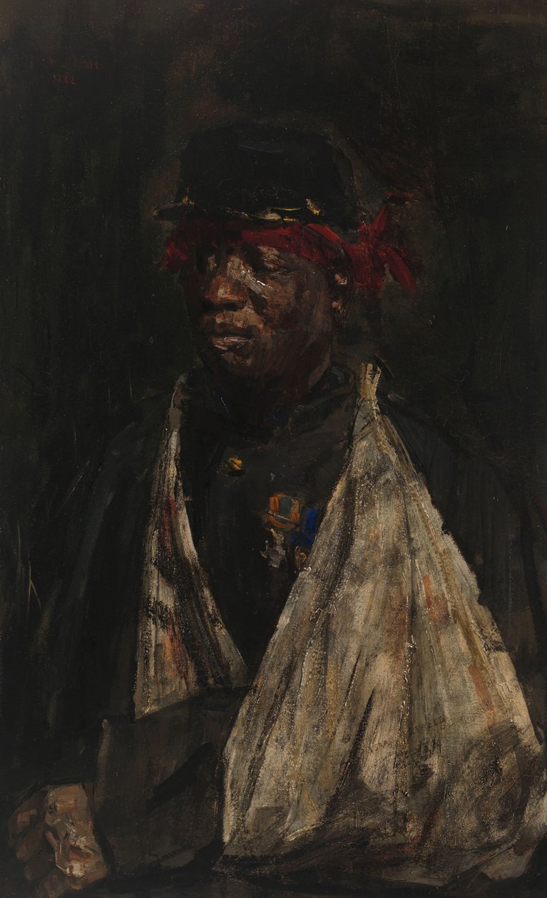 Portræt af en såret KNIL-soldat Portræt af KNIL-soldat Kees Pop af Isaac Israels (signed by artist)
