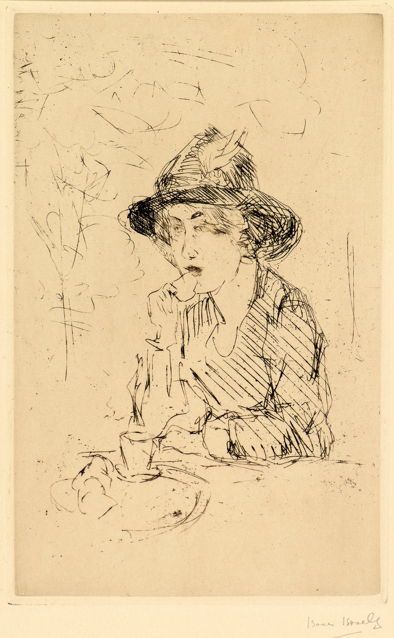 Dame ved morgenbordet [Lady ved morgenbordet] (ætsning) af Isaac Israels