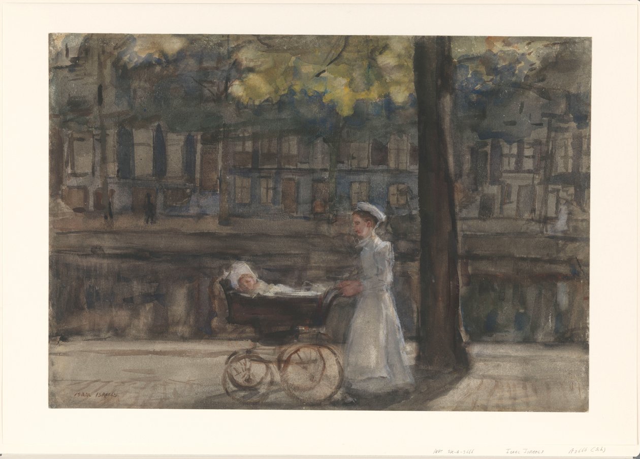 Stuepige med barnevogn på Keizersgracht af Isaac Israels