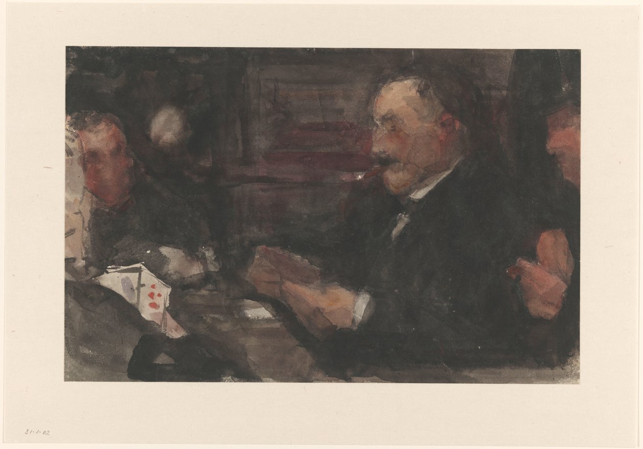 Herrer spiller kort i cafeen af Isaac Israels