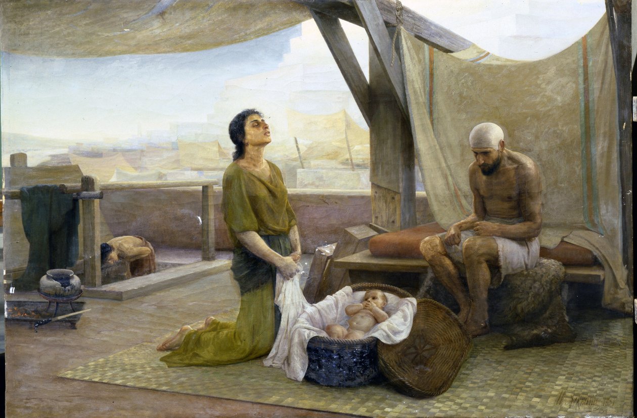 The Parents of Moses - Maleri af Isaac Lvovich Asknazy (1856-1902), olie på lærred (116x174) af Isaac Lvovich Asknazy