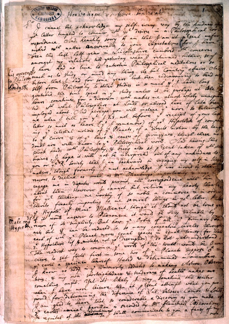 Brev skrevet af Isaac Newton, 28. november 1679 af Isaac Newton