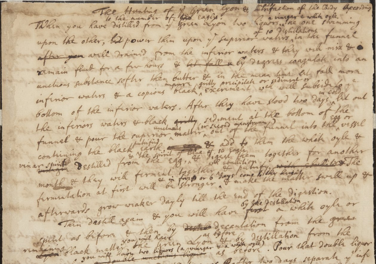 Jagten på det grønne Lyon, recto, detalje, c.1700 af Isaac Newton