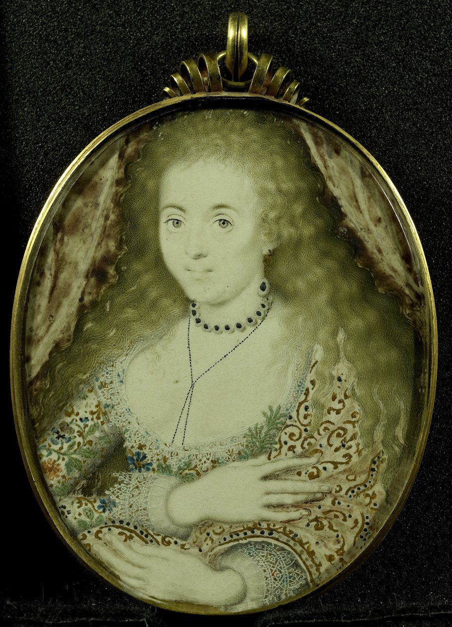 Arabella Stuart, ca. 1590-1615 (pergament, guld og glas) af Isaac Oliver