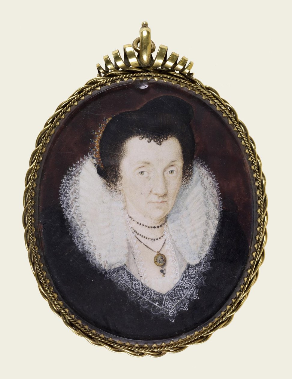 Lady Anne Bacon, ca. 1600 (ugennemsigtig akvarel og forgyldning på vellum) af Isaac Oliver