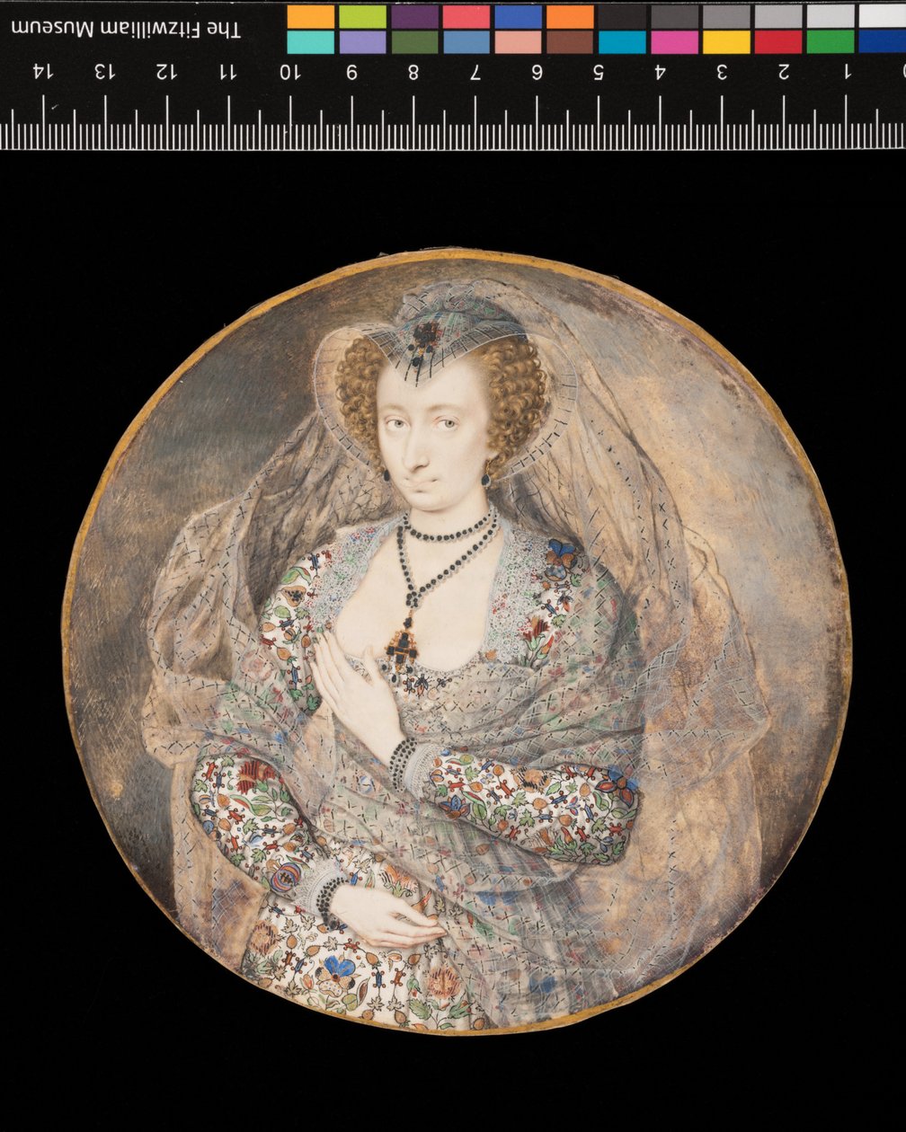 Miniature. Ukendt dame. Lucy Harington, grevinde af Bedford (tidligere titel), ca. 1605 (bodycolour  akvarel på kort) af Isaac Oliver