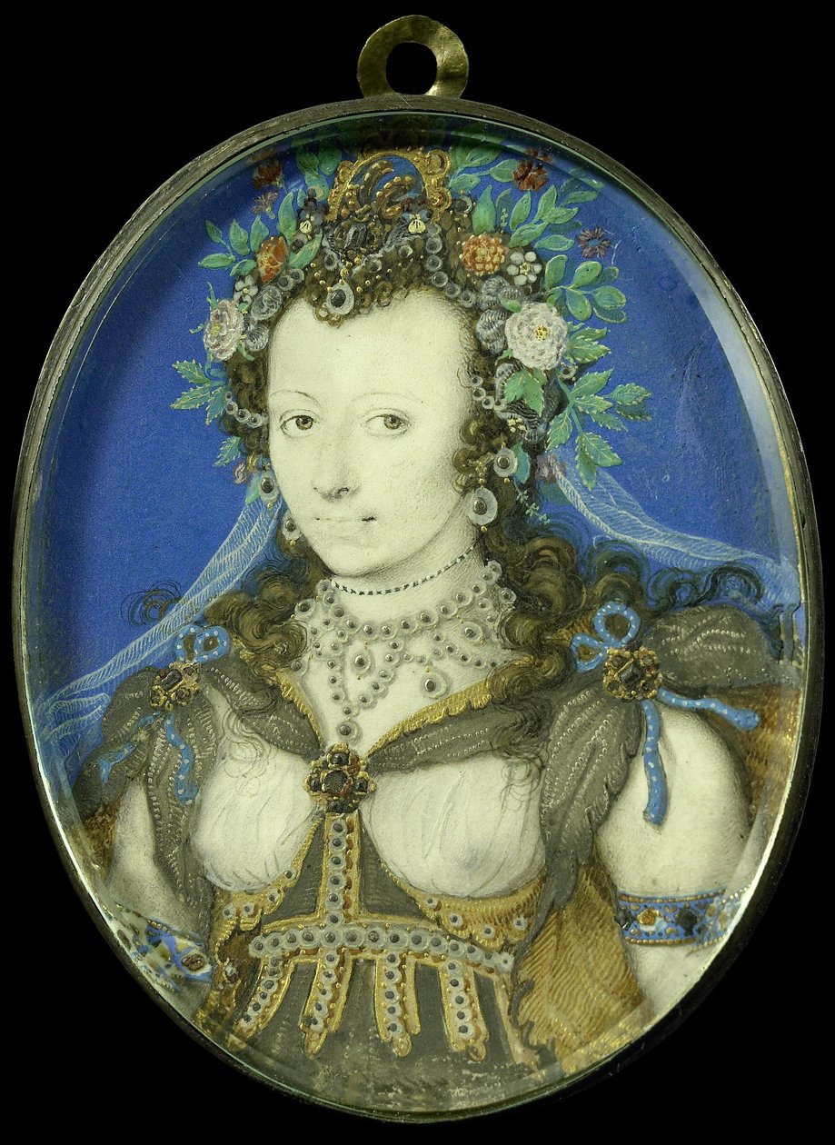 Portræt af en kvinde som Flora, ca. 1600-17 (pergament, sølv og glas) af Isaac Oliver