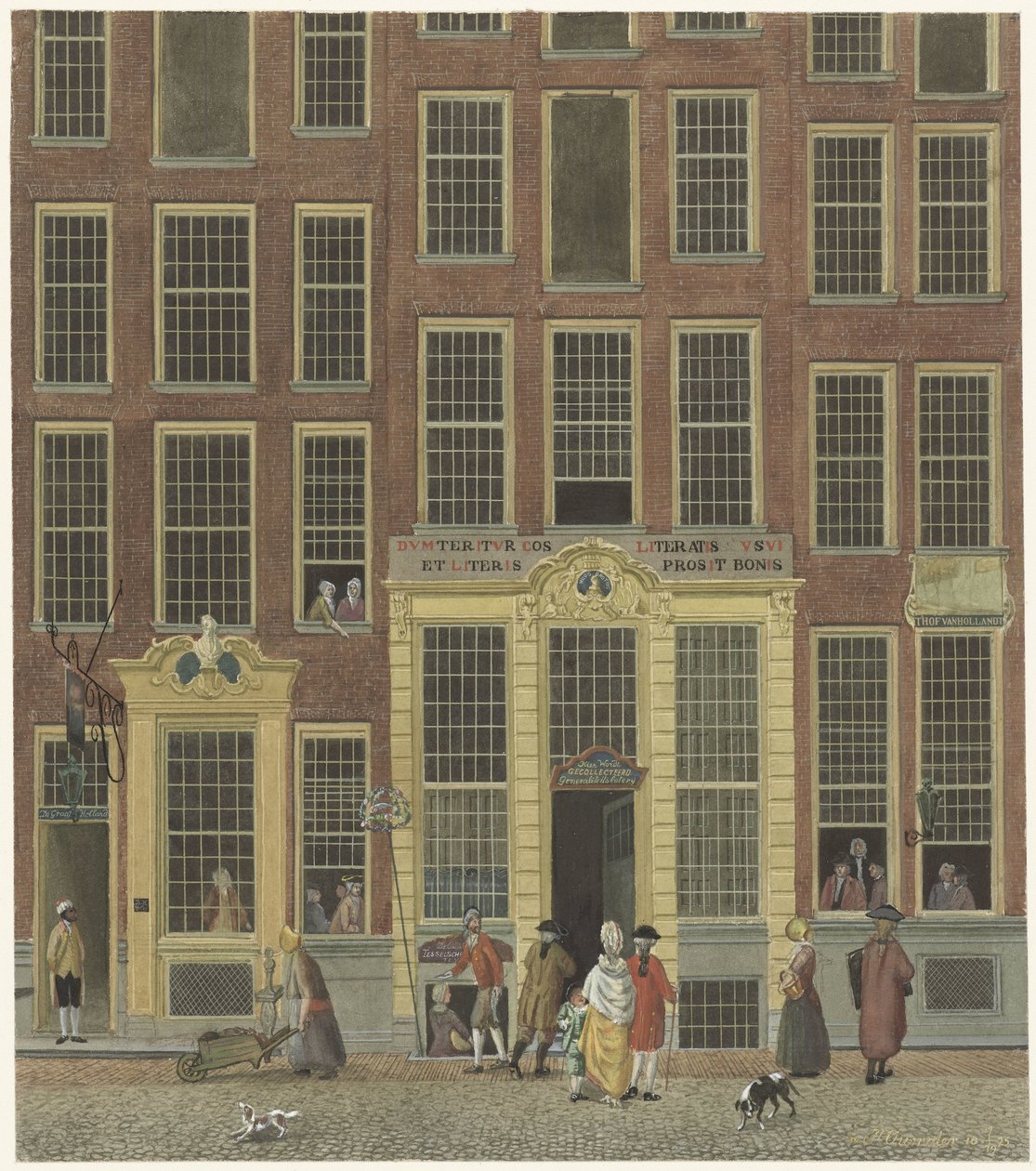 Jan de Groots boghandel og lotterikontor i Kalverstraat i Amsterdam af Isaac Ouwater