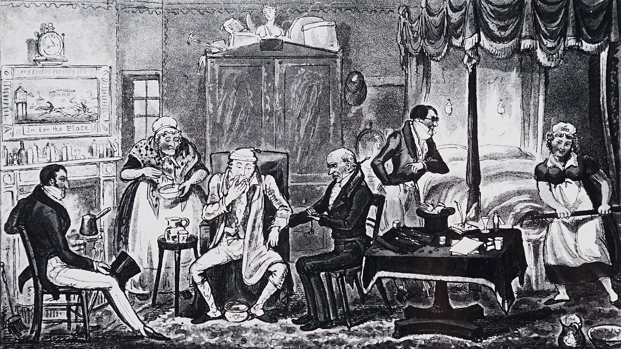 En mand, der lider af virkningerne af overforkælelse af Isaac Robert Cruikshank