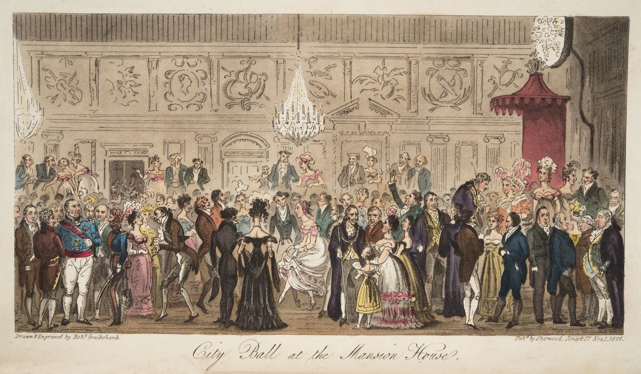 City Ball at the Mansion House, fra The English Spy, pub. 1824 (håndfarvet gravering) af Isaac Robert Cruikshank