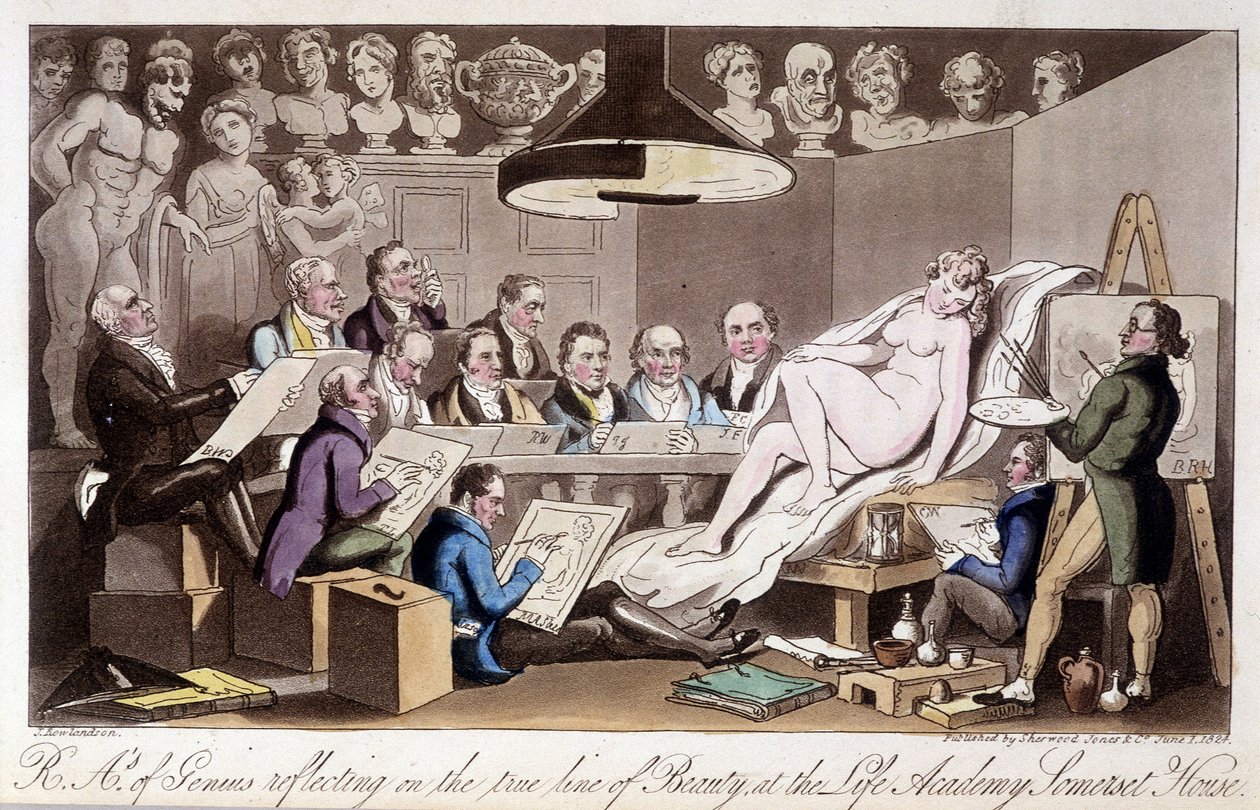 Tegnekursus for voksne. I ""The English Spy"" af Charles Molloy Westmacott. Tegning af Robert Guikshand af Isaac Robert Cruikshank