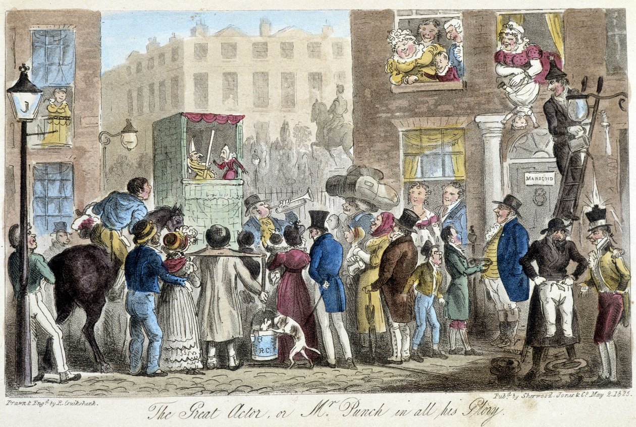 Guignol i Londons gader - i "" Den engelske spion"" af C. Molloy Westmacott, ill. af Robert Gruikshand, Sherwood, London af Isaac Robert Cruikshank