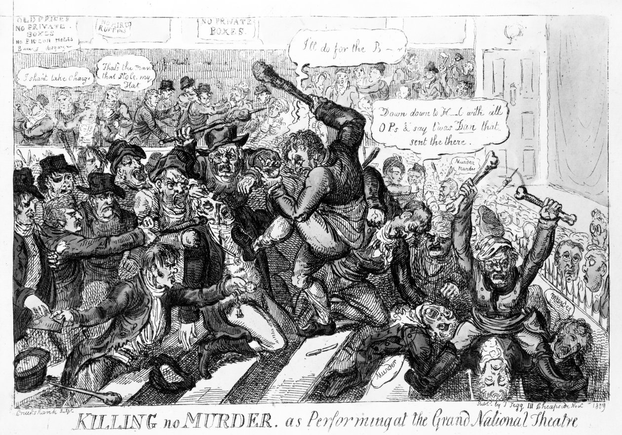 Killing no Murder, som optrædende på Grand National Theatre, 1809 af Isaac Robert Cruikshank