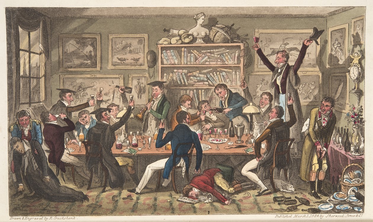 Oxford Transports, eller University Exiles, fra The English Spy, udgivet London, 1824 (håndfarvet gravering) af Isaac Robert Cruikshank