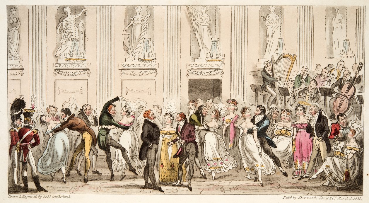 The Cyprians Ball at the Argyle Rooms, fra The English Spy, pub. 1824 (håndfarvet gravering) af Isaac Robert Cruikshank