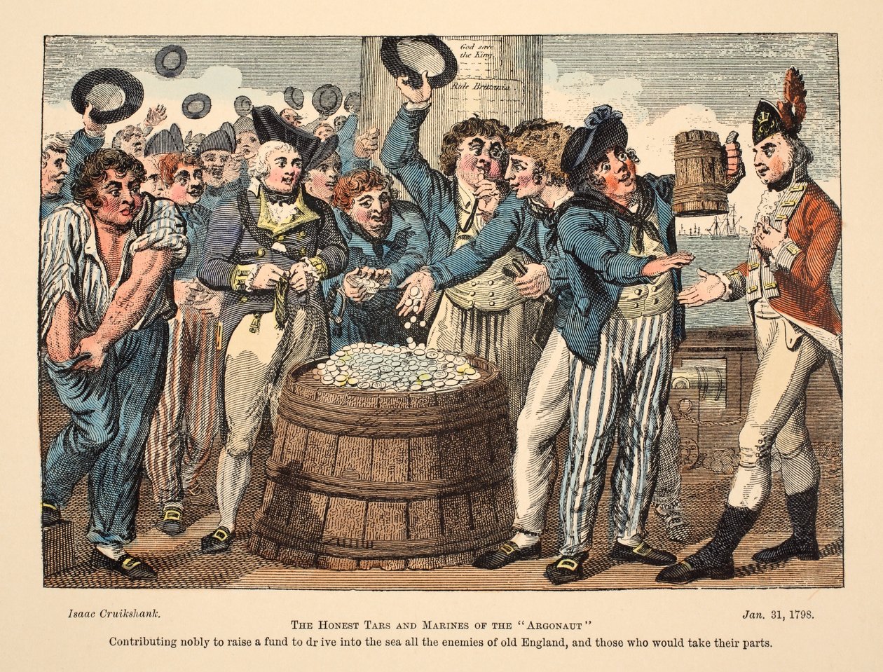 The Honest Tars and Marines of The Argonaut, pub. 1798 (håndfarvet gravering) af Isaac Robert Cruikshank