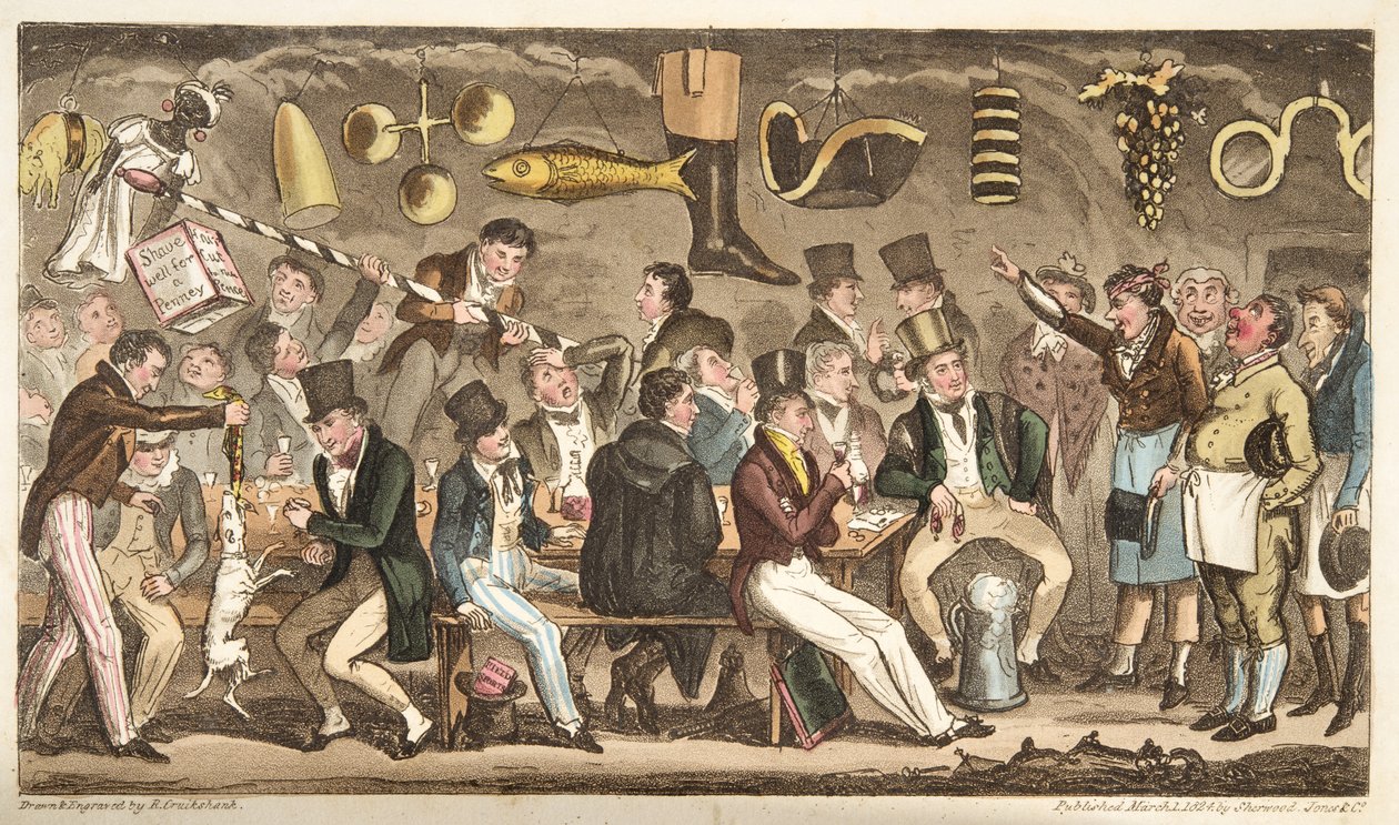 Oppidans Museum, eller Eton Court of Claims ved Christopher, fra The English Spy, udgivet London, 1824 af Isaac Robert Cruikshank