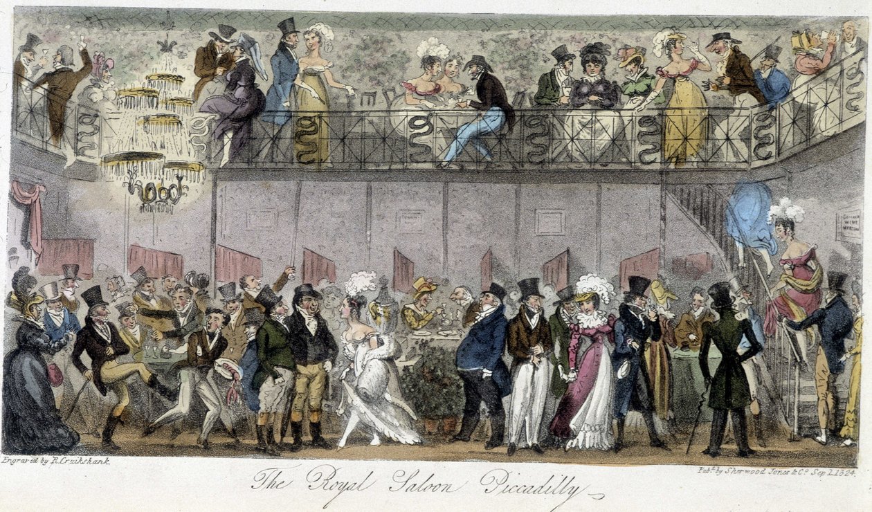 The Royal Saloon Piccadilly - i "The English Spy" af Charles Molloy Westmacott, tegning af Robert Cruikshank, London Edition af Isaac Robert Cruikshank