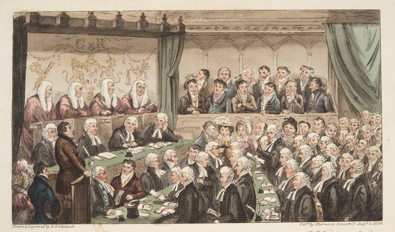 Westminster Hall, fra The English Spy, pub. 1824 (håndfarvet gravering) af Isaac Robert Cruikshank