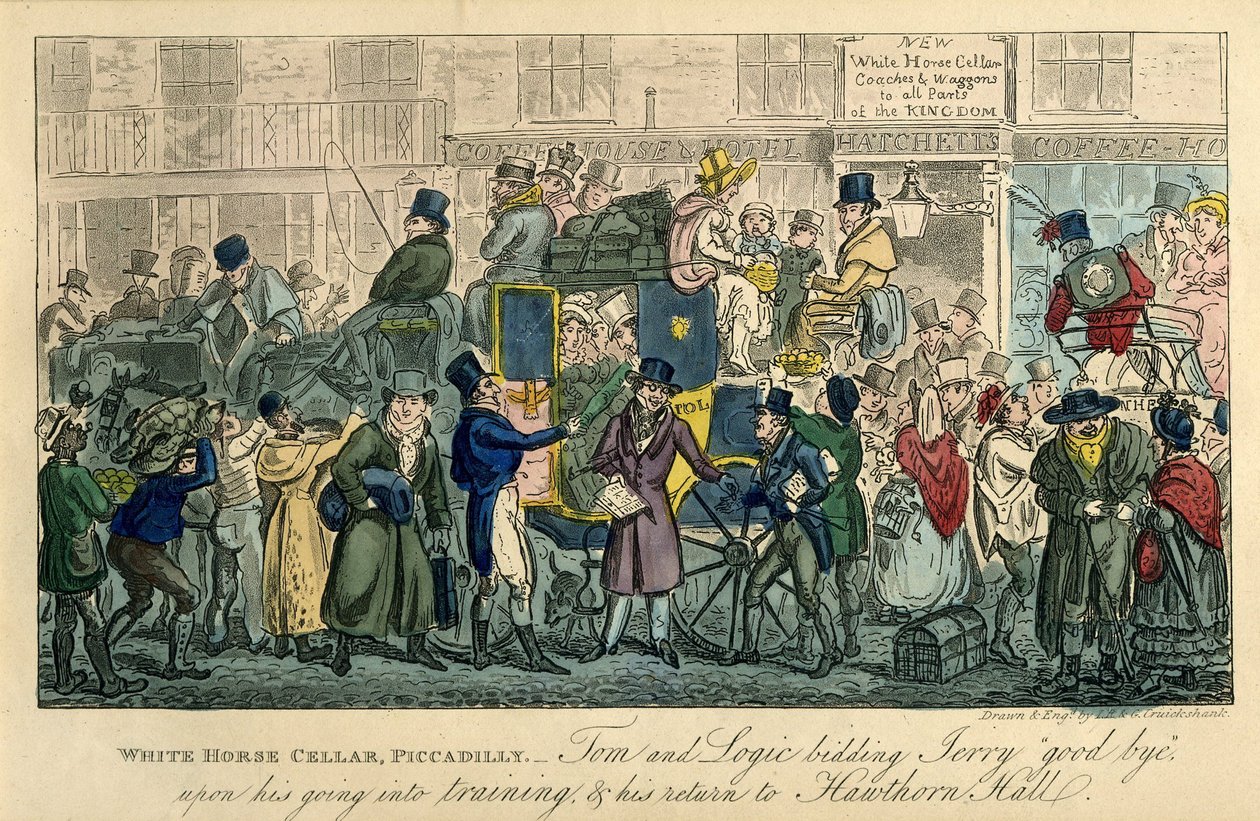 White Horse Cellar, Piccadilly Fra: 36 scener fra det virkelige liv, 1821 af Isaac Robert Cruikshank