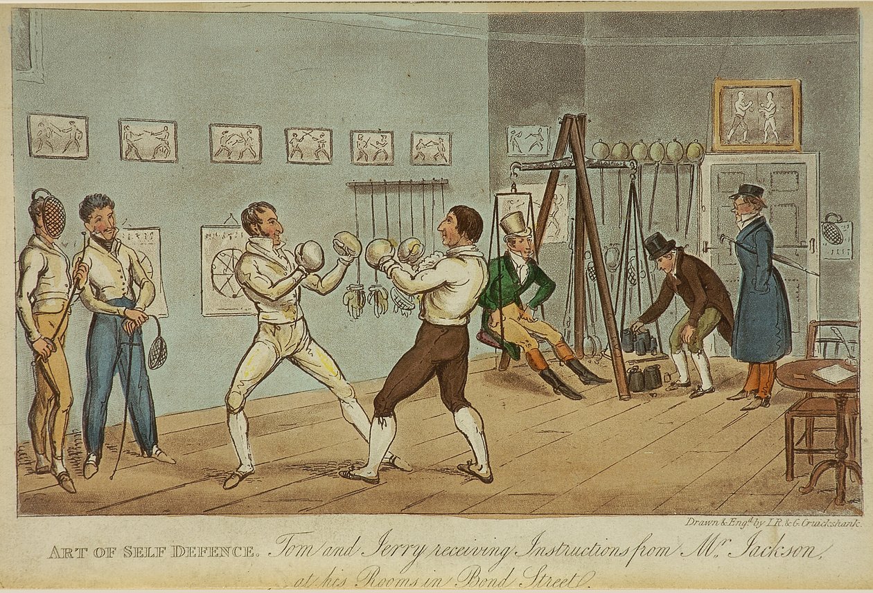 Art of Self Defense (farve litho) af Isaac Robert and George Cruikshank