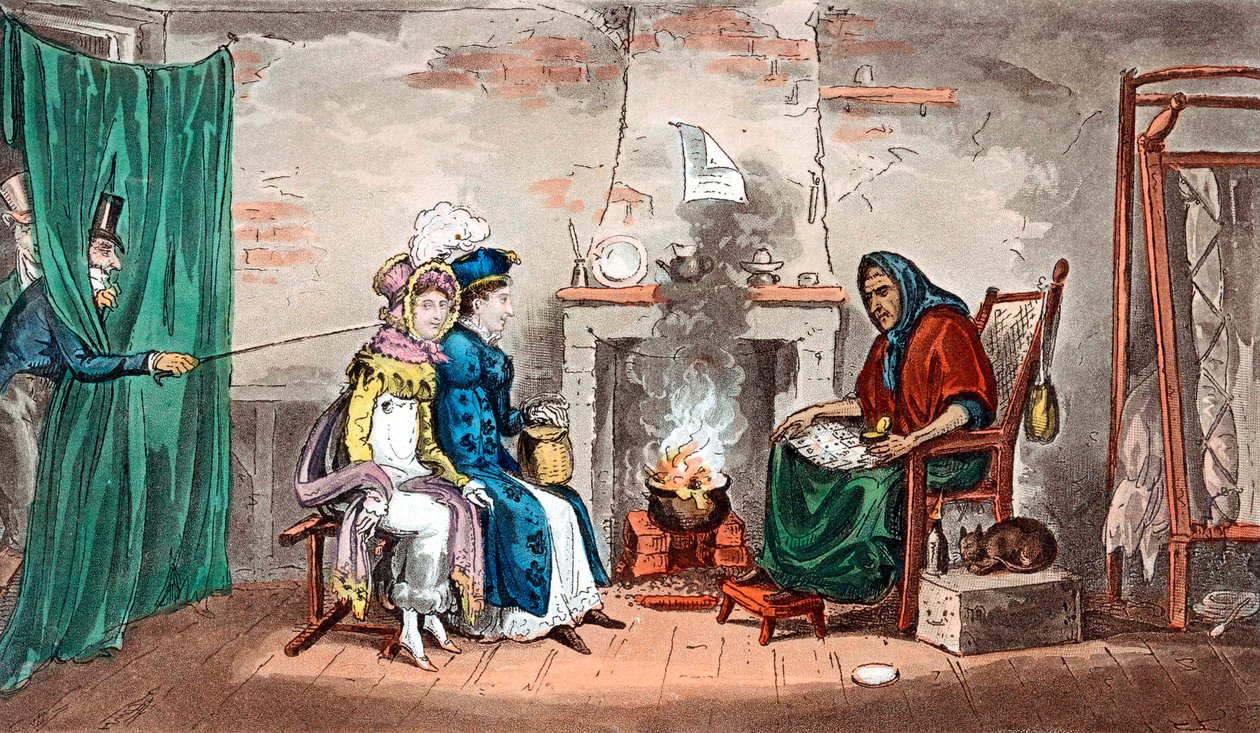 Et besøg hos en spåkone, begyndelsen af det 19. århundrede af Isaac, Robert and George Cruikshank