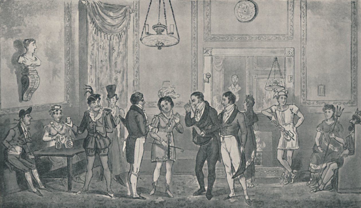 The Green Room på Drury Lane Theatre, 1821, 1920. Kunstnere: Isaac Robert Cruikshank, George Cruikshank. af Isaac, Robert and George Cruikshank