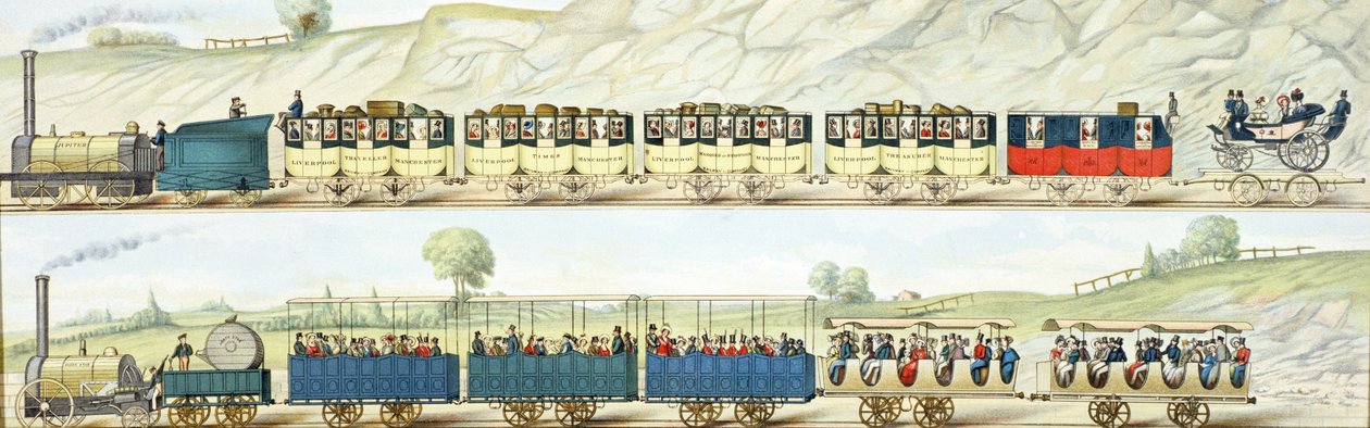 Rejser på Liverpool og Manchester Railway, graveret af S.G. Hughes, ca. 1831 af Isaac Shaw