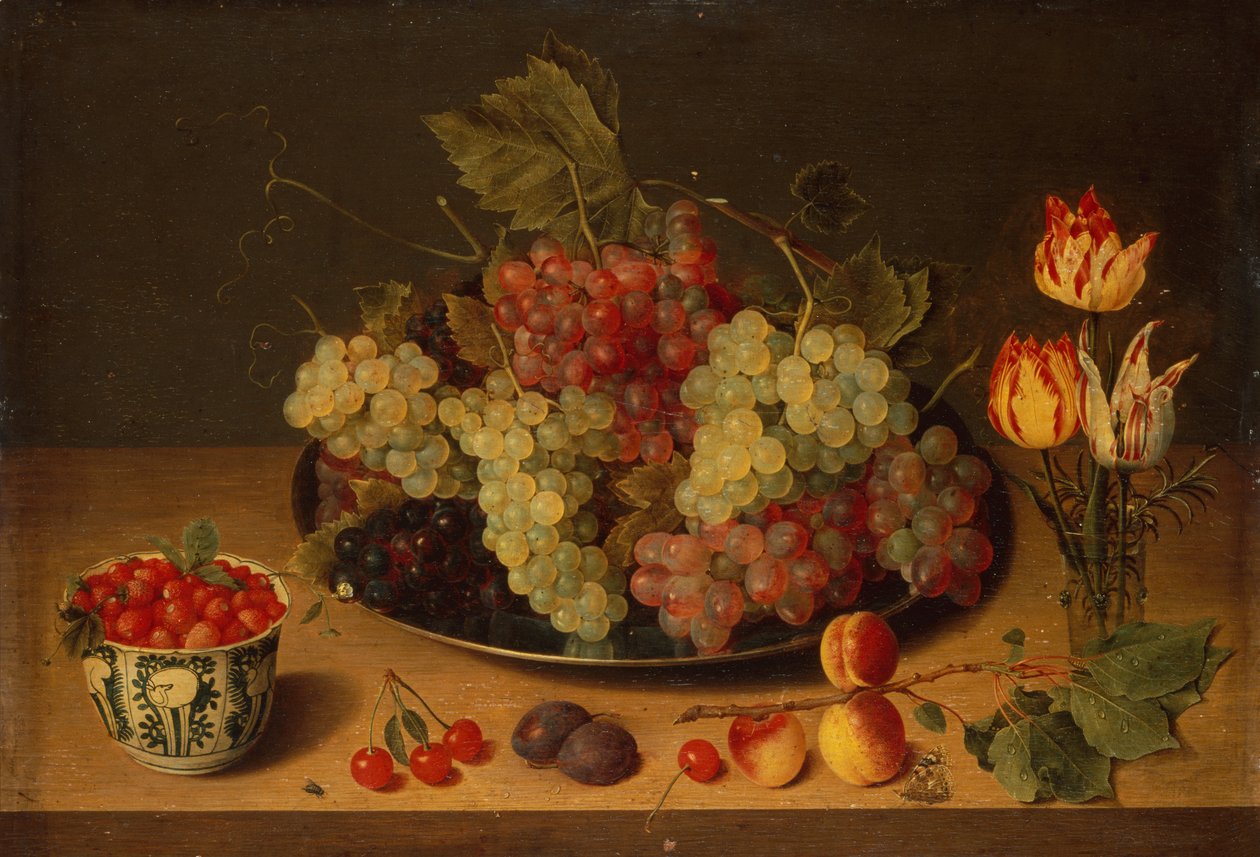 Stilleben med frugt og blomster (olie) af Isaac Soreau