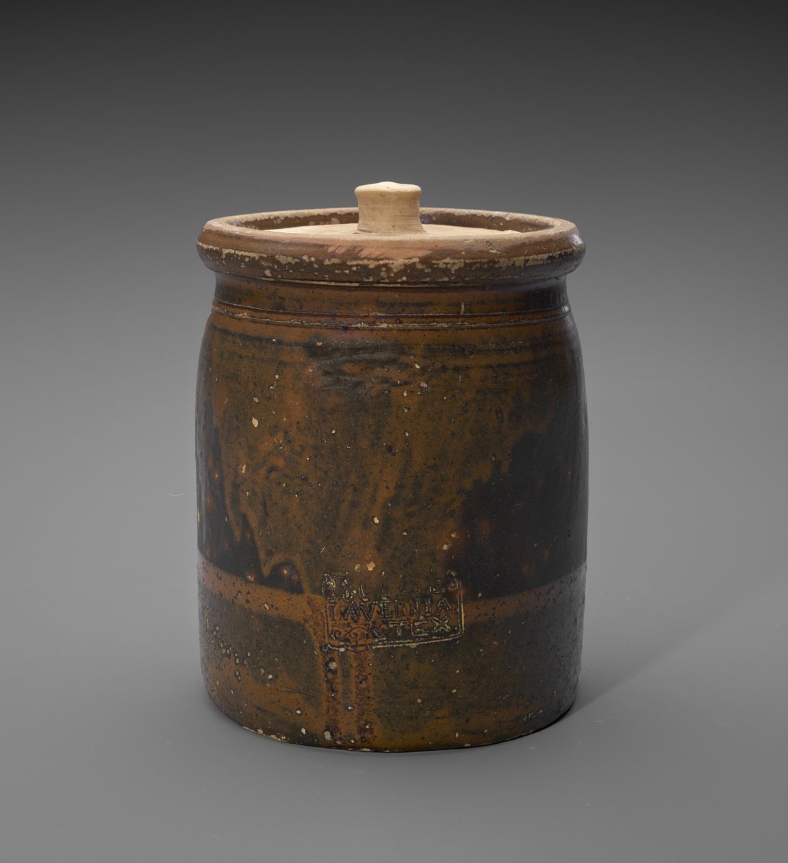 Krukke med låg, ca. 1873-1882 (slipglaseret stentøj) af Isaac Suttles Pottery