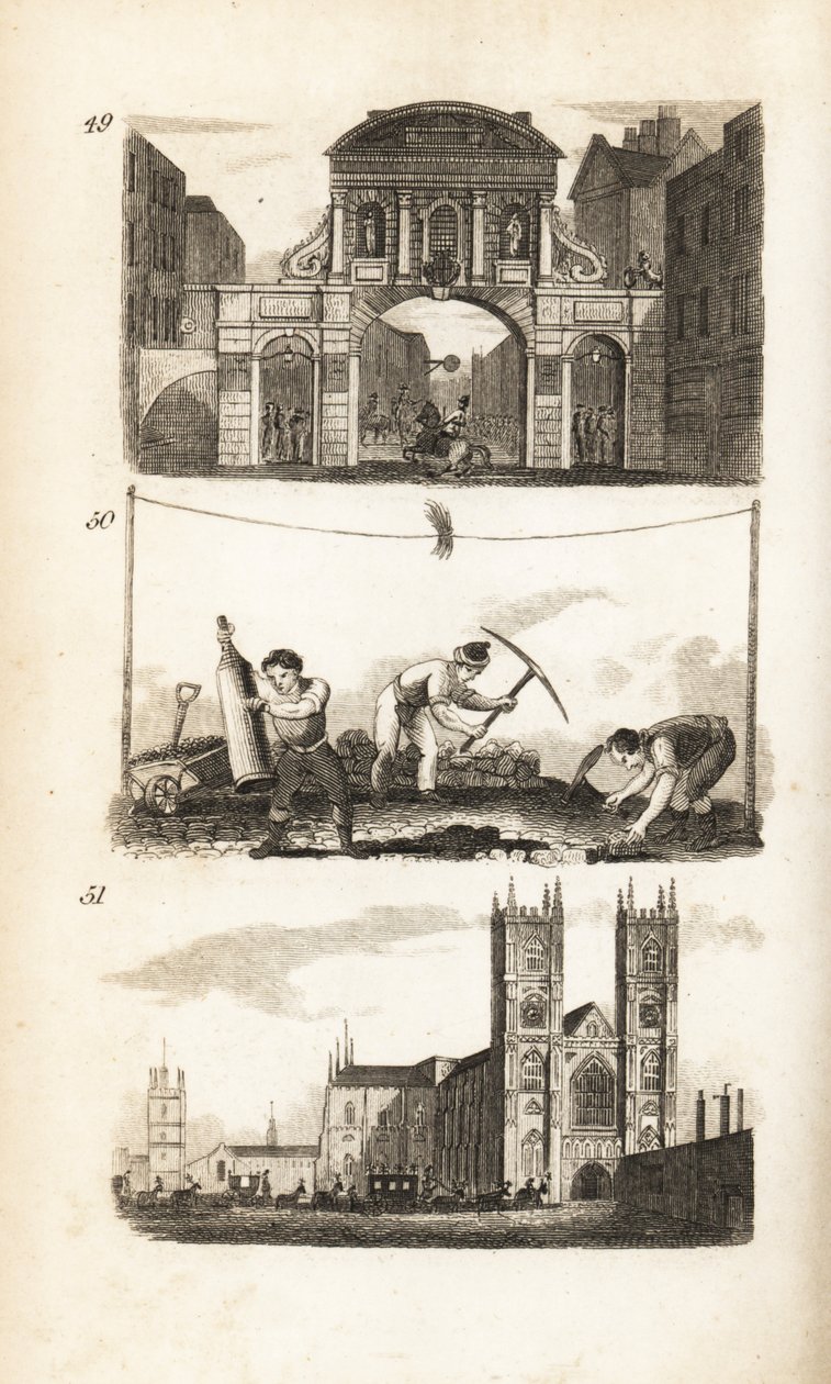 Temple Bar, Paviors og Westminster Abbey af Isaac Taylor