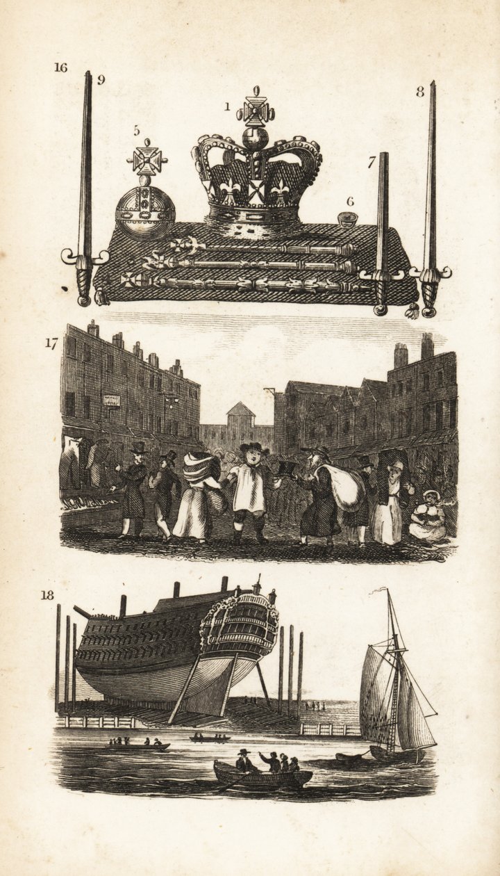 Juvelkontoret i Tower of London, Rag Fair og Old Clothes and Ship Building af Isaac Taylor