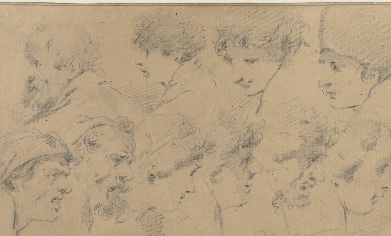 Studieark med ti hoveder af Isaac Walraven (possibly)