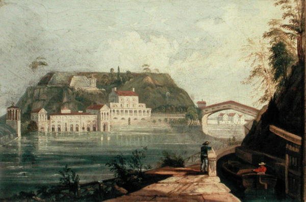 Fairmount Waterworks, efter en gravering af W. H. Bartlett fra ca. 1835 (olie på lærred) af Isaac Williams