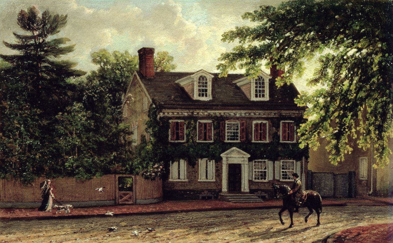 Washingtons Residence i Germantown, ca. 1880 (olie på mølleboard) af Isaac Williams