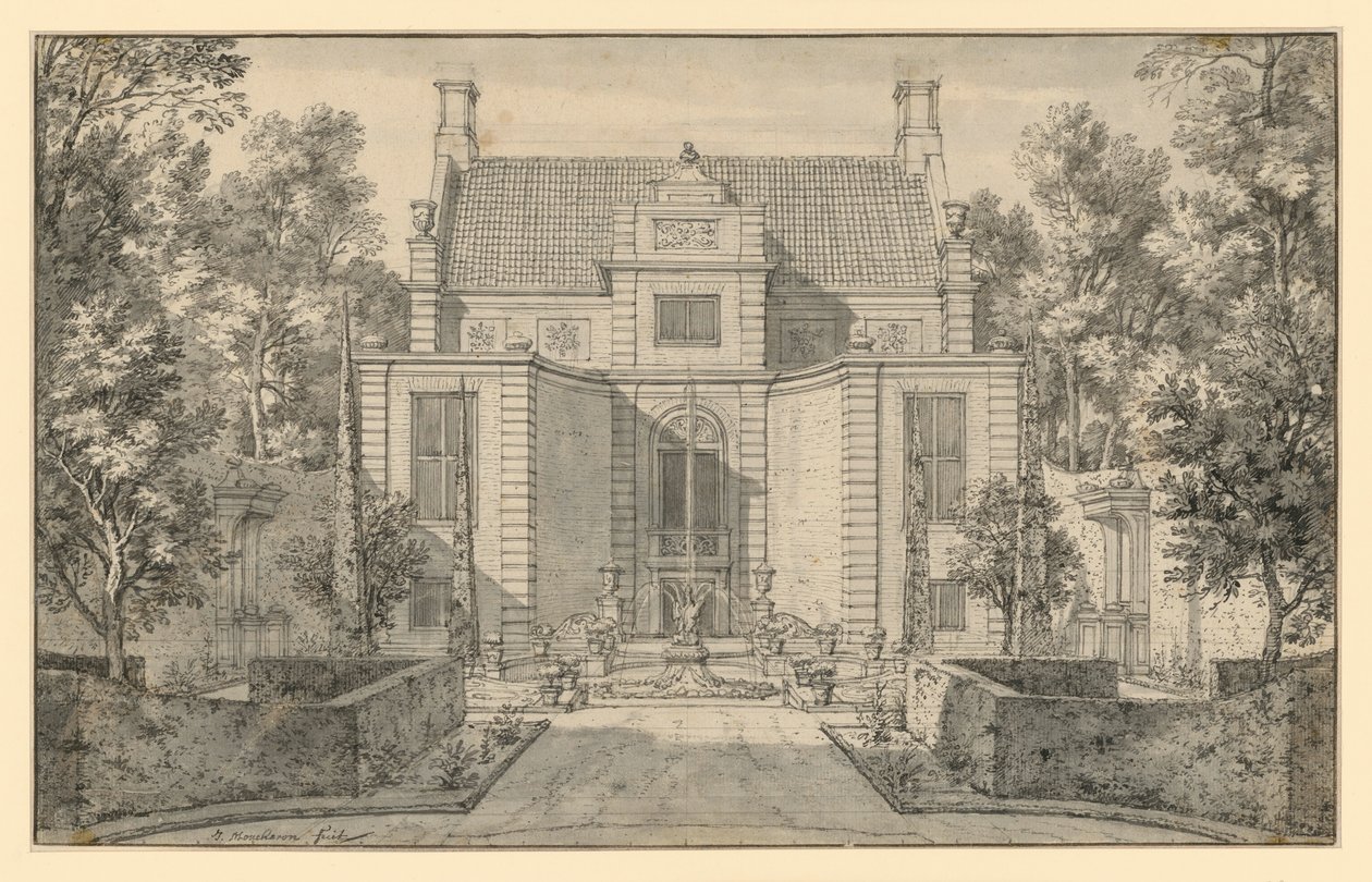 Haveudsigt over et fornemt hollandsk hus af Isaac de Moucheron
