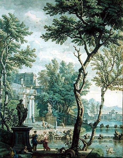 Ideal Palace and Park (pen og brunt blæk og wc på papir) af Isaac de Moucheron