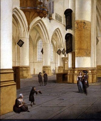 Udsigt over den sydlige sideskib af kirken St. Bavo, Haarlem af Isaac van Nickele