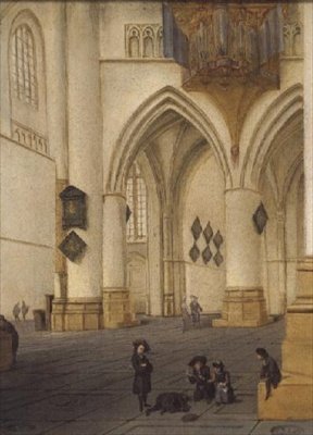 Udsigt over det sydlige ambulatorium for kirken St. Bavo, Haarlem af Isaac van Nickele