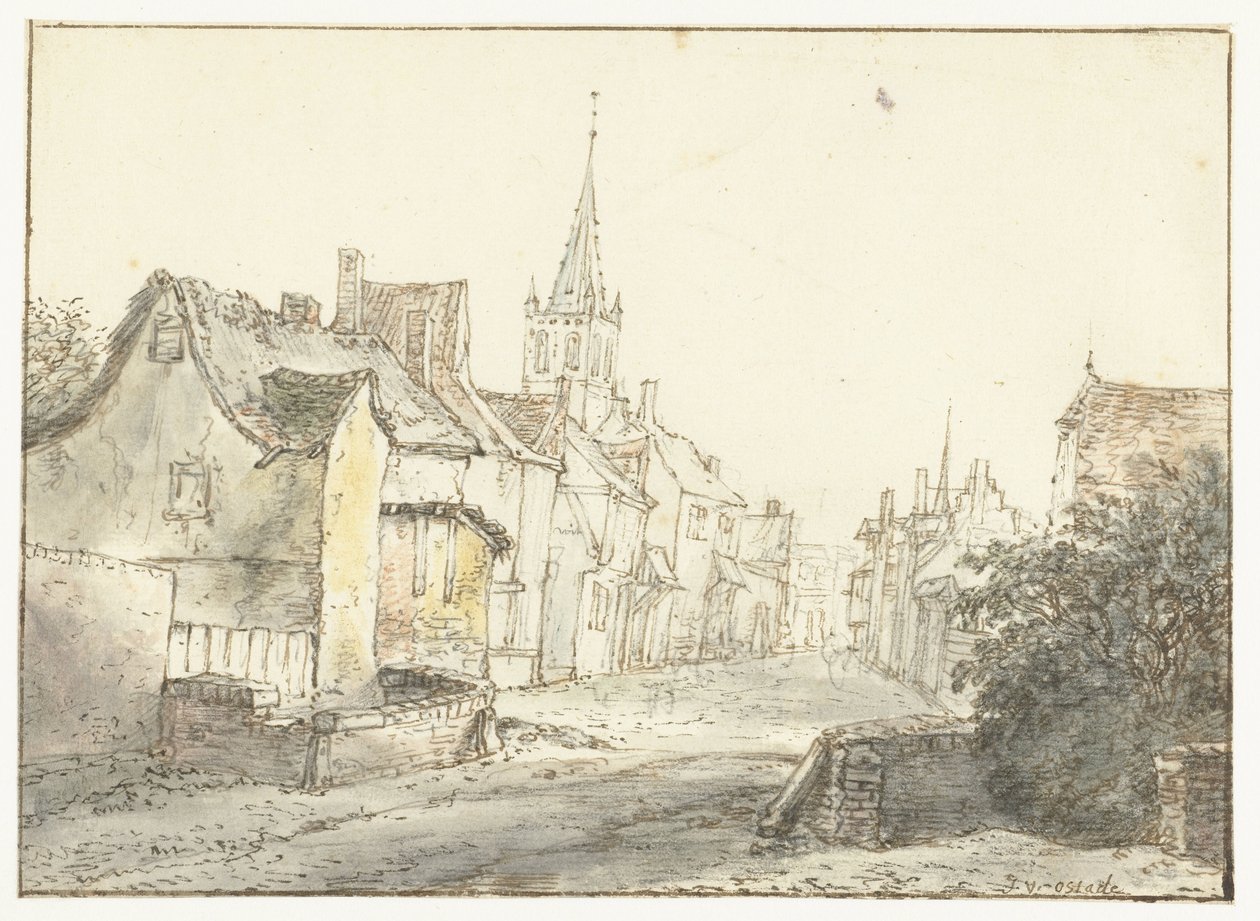 En gade i en landsby eller by Dorpsstraat af Isaac van Ostade