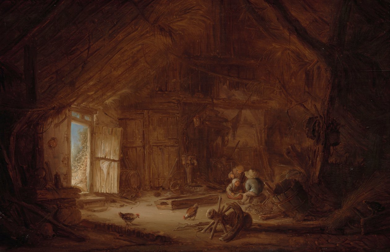 Interiør af en stald med tre børn af Isaac van Ostade