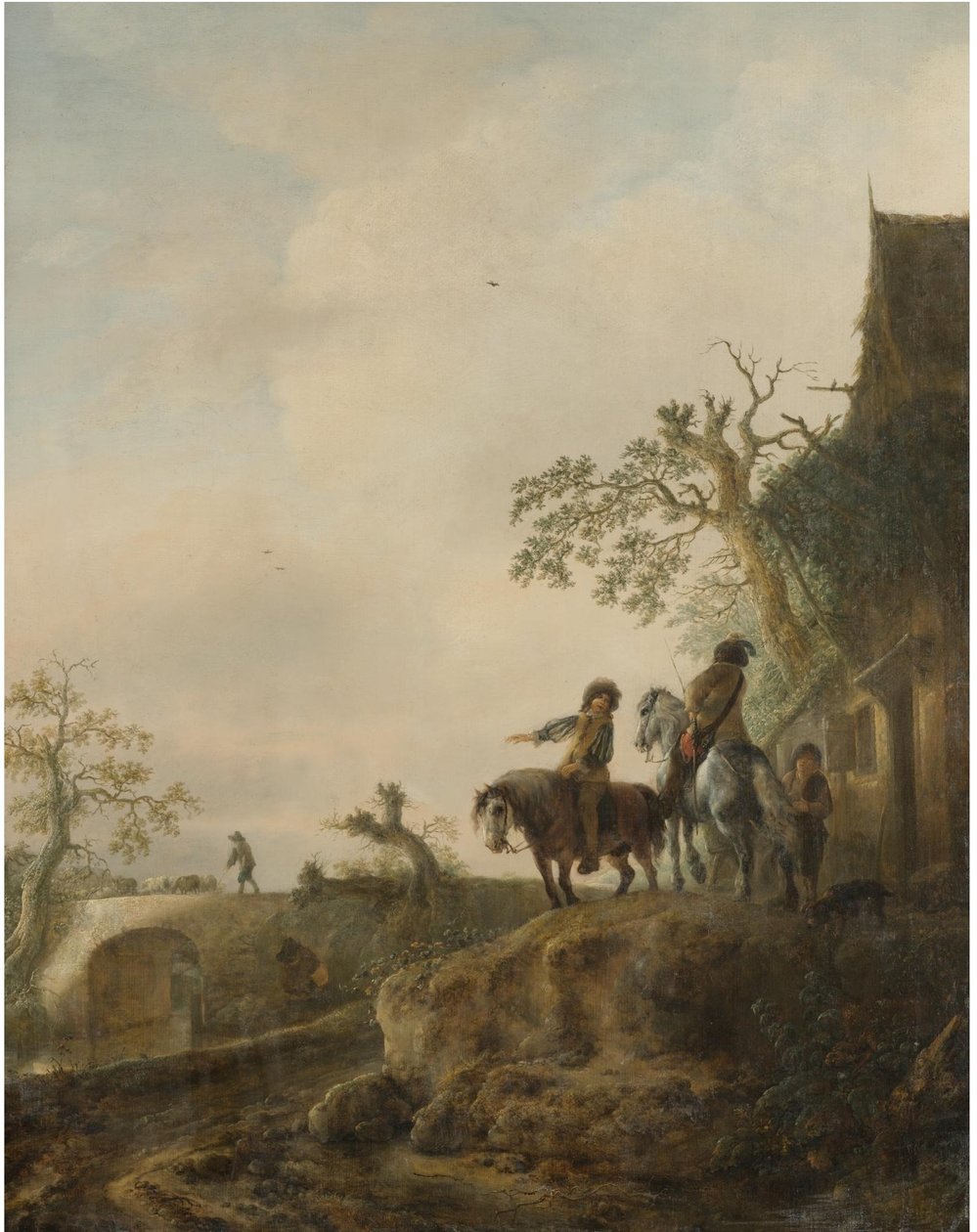 Landskab med ryttere, der gør holdt ved en kro af Isaac van Ostade